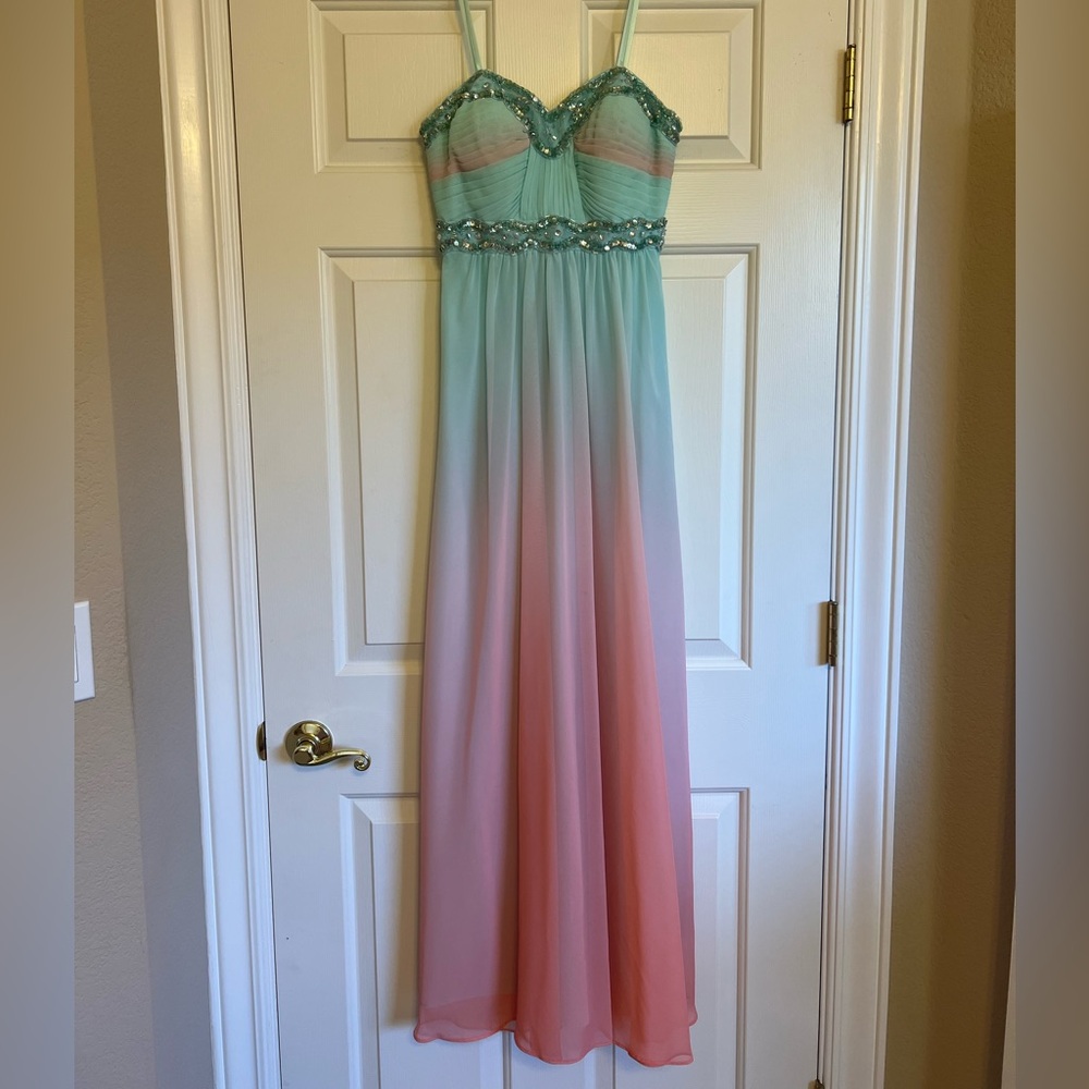 Blondie Nites by Stacy Sklar Ombre Beaded Chiffon Gown